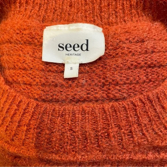 Seed Heritage Mohair Wool Blend Textured Rib Sweater in Burnt Orange Small - Picture 6 of 8